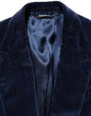 Men's Blue Velvet Single Breasted Blazer Jacket Cotton Silk Elastane Clothing