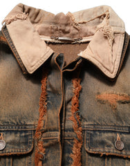 Multicolor Raw Cut Panelled Denim Men Jacket Cotton Elastane Clothing