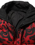 Men's Red Black Reversible Animal Print Puffer Coat Jacket Polyester Clothing