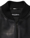 Black Leather Full Zip Men Biker Jacket Calf Clothing