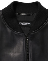 Black Leather Full Zip Men Biker Jacket Calf Clothing