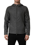 Gray Cotton Men Hooded Full Zip Bomber Jacket Nylon Clothing