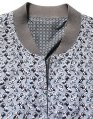 Men's Light Blue Cotton Car Print Bomber Jacket Clothing