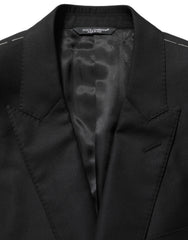 Men's Black Wool Single Breasted Blazer Jacket Virgin Silk Clothing