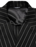 Men's Black Stripes Wool Double Breasted Jacket Virgin Elastane Clothing