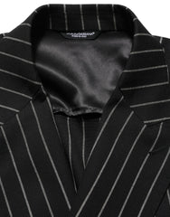 Men's Black Stripes Wool Double Breasted Jacket Virgin Elastane Clothing