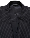 Men's Black Stripes Wool Double Breasted Jacket Silk Clothing