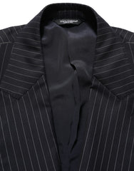 Men's Black Stripes Wool Double Breasted Jacket Silk Clothing