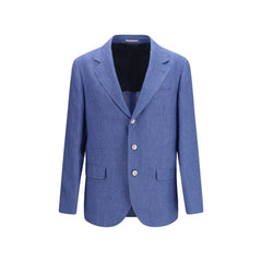 Men's Blue Linen Full-Length Jacket Clothing
