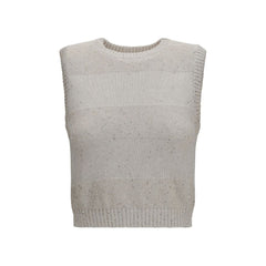 Women's Beige Cotton Sleeveles Sweater Clothing