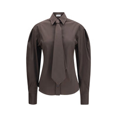 Women's Brown Cotton Dress Shirt