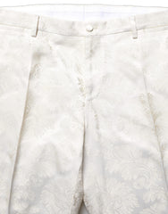 Men's Floral Jacquard Trousers White Polyester Acetate Nylon