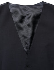 Men's Black Wool Single Breasted Waistcoat Vest Polyester Elastane Clothing