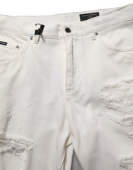 Men's White Cotton Distressed Straight Denim Jeans Clothing