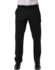 Men's Virgin Wool Tapered-Leg Trousers Black Elastane