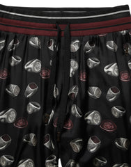 Men's Pants Black Ring Print Silk Jogging Trousers