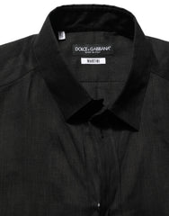 Men's Black Martini Long Sleeves Linen Dess Shirt