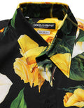 Men's Black Floral Stretch Cotton Sicilia Fit Dress Shirt Elastane