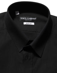 Men's Black Cotton Stretch Gold Fit Dress Shirt Elastane