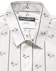 Men's White Bee Print Cotton Gold Fit Dress Shirt