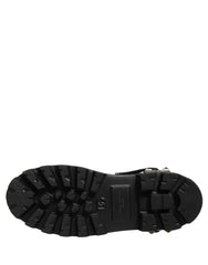 Men's Black Stud Platform Combat High Boots Shoes Leather