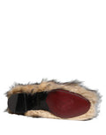 Brown Faux Fur Mid Calf Men Boots Shoes Acetate Modacrylic