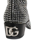 Men's Black Crystal Embellished Ankle Boots Shoes Silk Viscose Glass