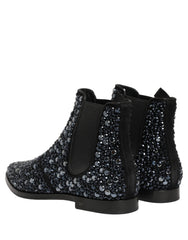 Men's Black Embellished Chelsea Ankle Boots Shoes Leather