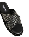 Men's Black Strass Criss Cross Slide Sandals Shoes Leather