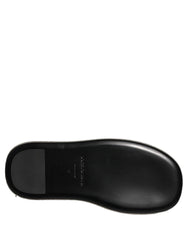 Black Crystal Embellished Platform Men Slides Shoes Cotton Goat Leather