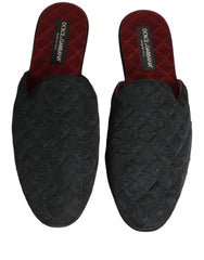 Men's Floral Brocade Slipper Black Goatskin