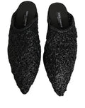 Men's Crocheted Knit Slipper Black Leather