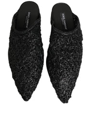 Men's Crocheted Knit Slipper Black Leather