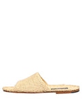 Men's Beige Straw Raffia Slides Sandals Flats Shoes