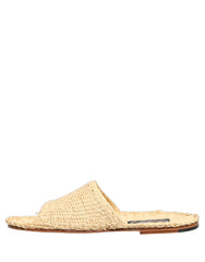 Men's Beige Straw Raffia Slides Sandals Flats Shoes
