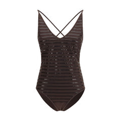 Women's Brown Nylon One-Piece Swimsuit Clothing
