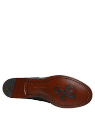 Men's Black Embroidered Leather Derby Dress Shoes Calf