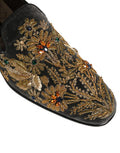Men's Black Velvet Embellished Dress Loafers Shoes Leather