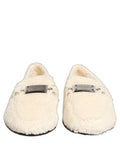 White Fur Shearling Men Dress Loafers Shoes Cotton