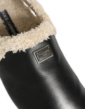 Men's Beige Black Fur Shearling Slides Sandals Shoes Blue Cotton Elastane
