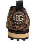 Brown Leopard Print Quilted Men Sneakers Shoes Elastane Polyester Viscose