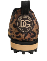 Brown Leopard Print Quilted Men Sneakers Shoes Elastane Polyester Viscose