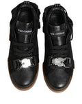Black Leather Low Trainers Men Sneakers Shoes Cotton Nylon Viscose Calf
