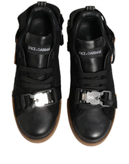 Black Leather Low Trainers Men Sneakers Shoes Cotton Nylon Viscose Calf