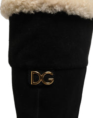 Women's Black Suede Leather Knee High Boots Shoes Calf