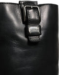 Women's Black Leather Buckle Detail Mid Calf Boots Shoes