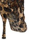 Women's Gold Leopard Sequin Sock Ankle Boots Shoes Elastane Viscose
