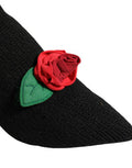 Women's Virgin Wool Knit Floral-Appliqué Heel Boot Black Nylon