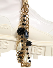 Women's White Leather Rubber Logo Ankle Boots Shoes Cotton Polyester Pu Calf