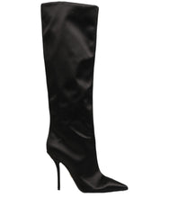 Women's Black Satin Knee High Stiletto Boots Shoes Silk Viscose